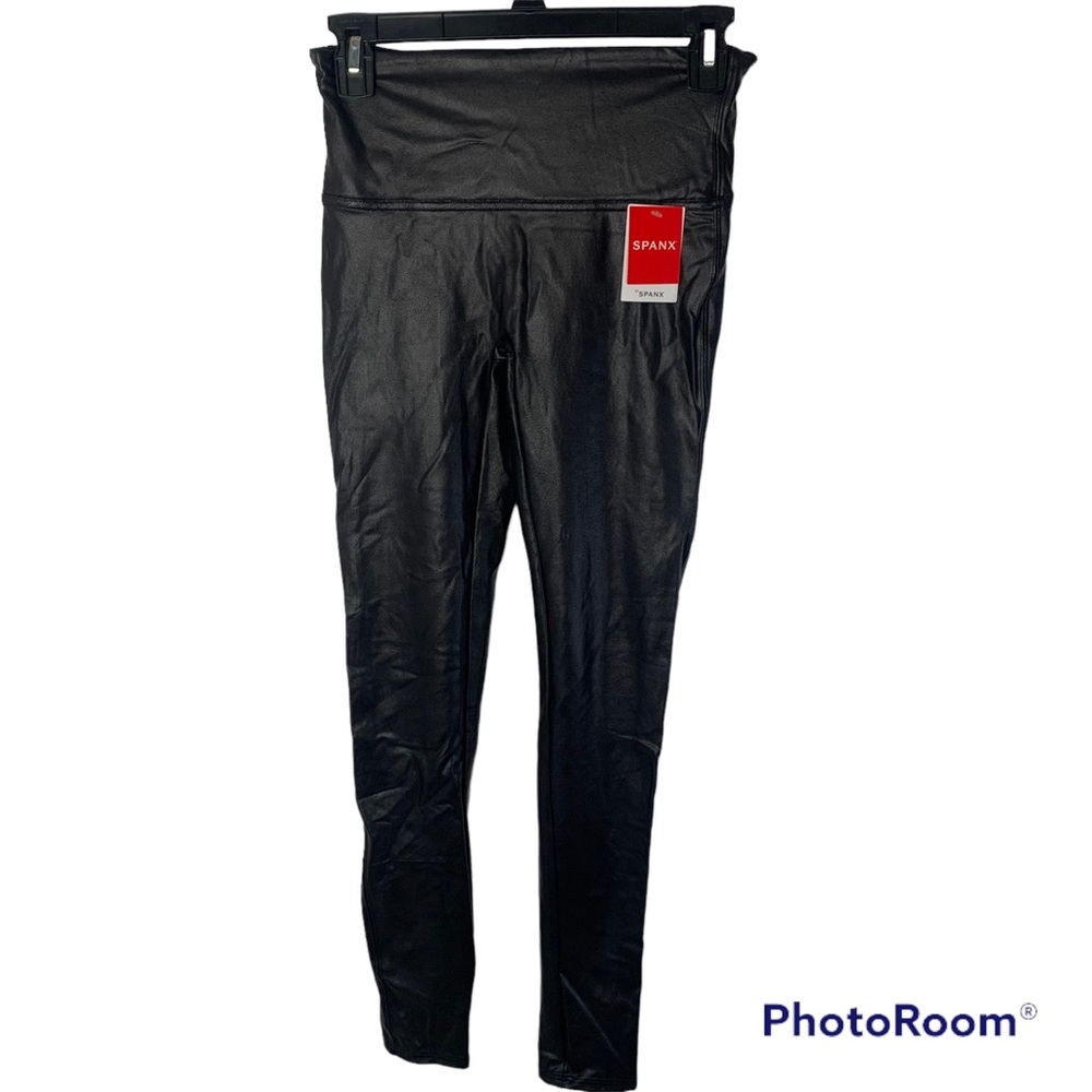 NWT SPANX BLACK FAUX LEATHER LEGGINGS M